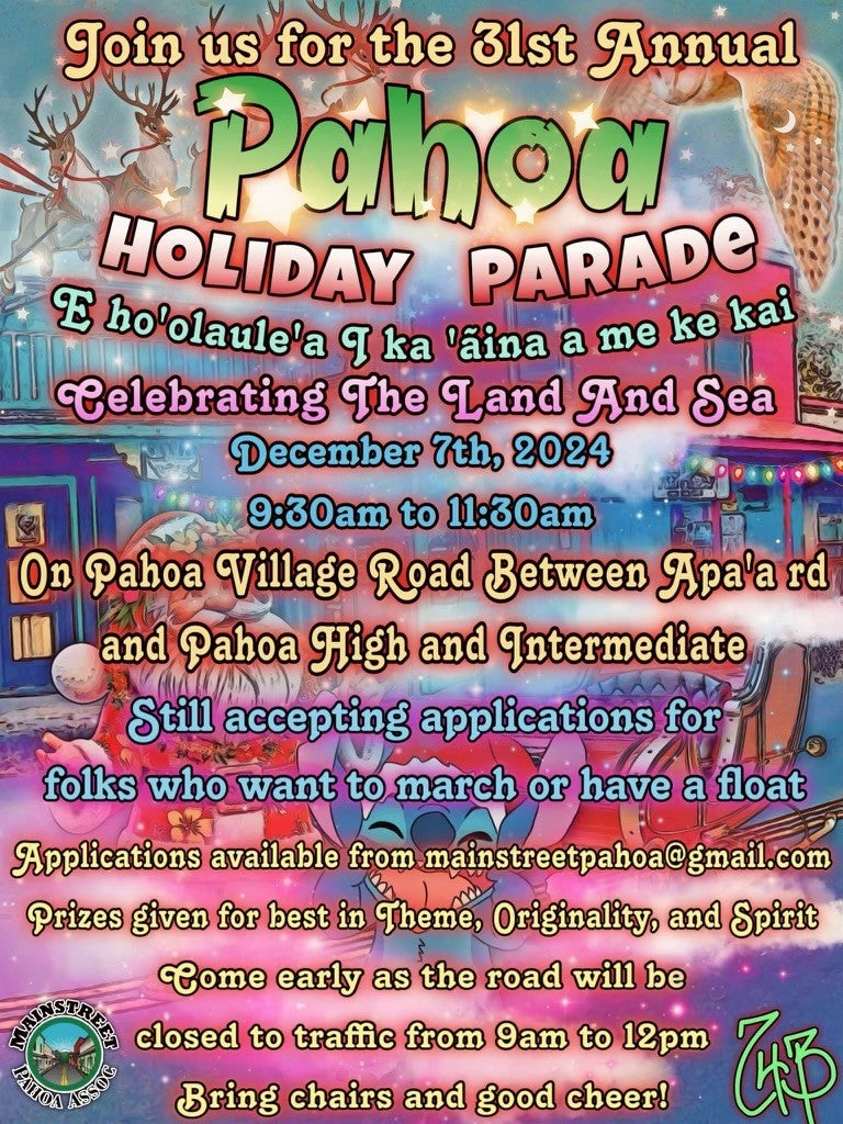 infographic describing details of the Pahoa Holiday parade.