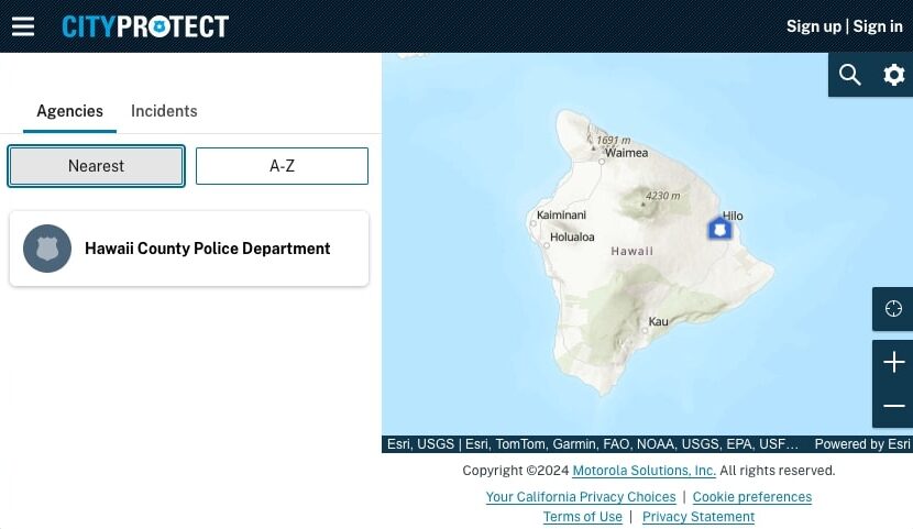 Screenshot of crime map from website